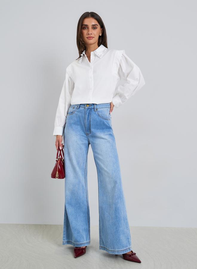 ستايلي بلوزة بقصة واسعة بياقة منمقة باللؤلؤ - Image 1